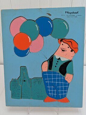 Vintage Playskool Wooden Puzzle Balloon Man 360-18 Complete 21 Pieces Ages 3-6
